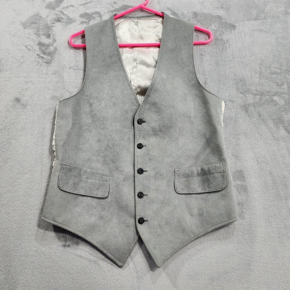 Vintage Kingsridge Vest Mens M Gray Suede‎ Lined Suit Waistcoat Formal Old Money